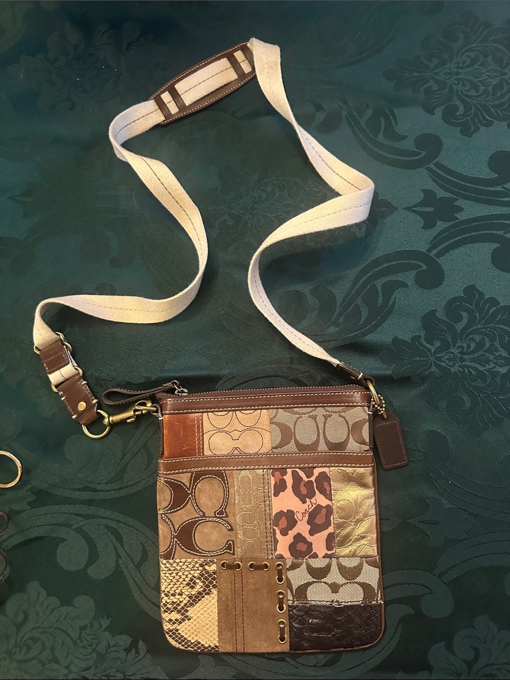 Coach Patchwork Crossbody Bag in Brown and Tan